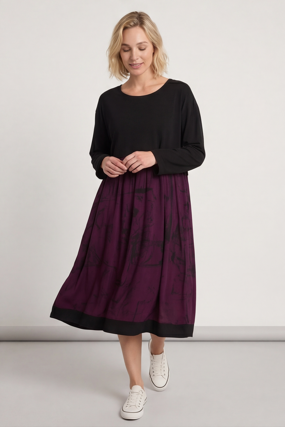 Janette Print Cotton Dress Burgundy