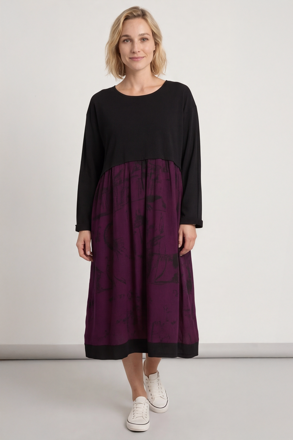 Janette Print Cotton Dress Burgundy