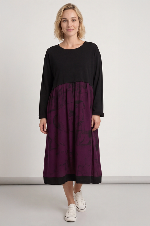 Janette Print Cotton Dress Burgundy - Image 3