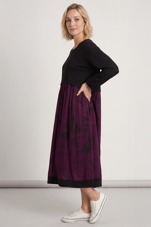 Janette Print Cotton Dress Burgundy - Image 4
