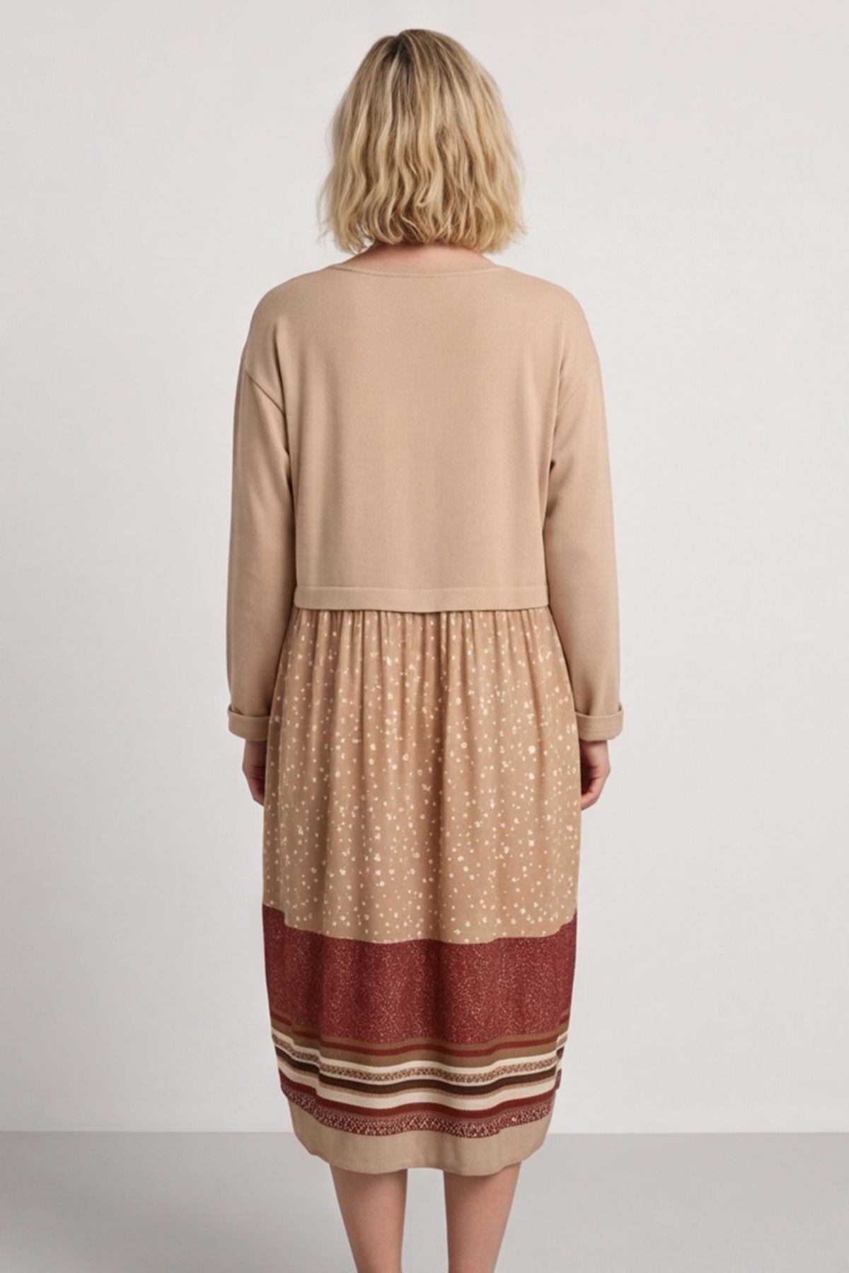 Janette Pattern Cotton Dress Camel