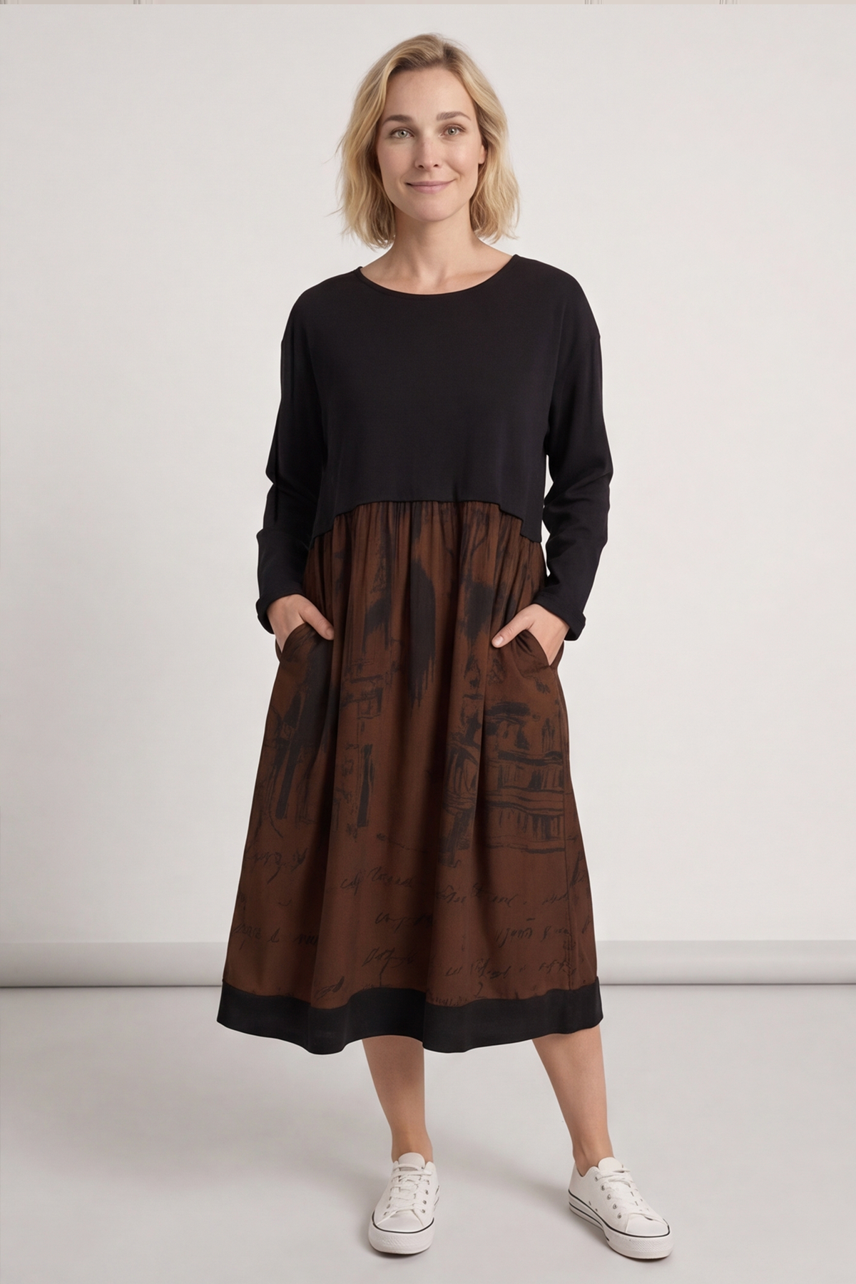 Janette Print Cotton Dress Cocoa