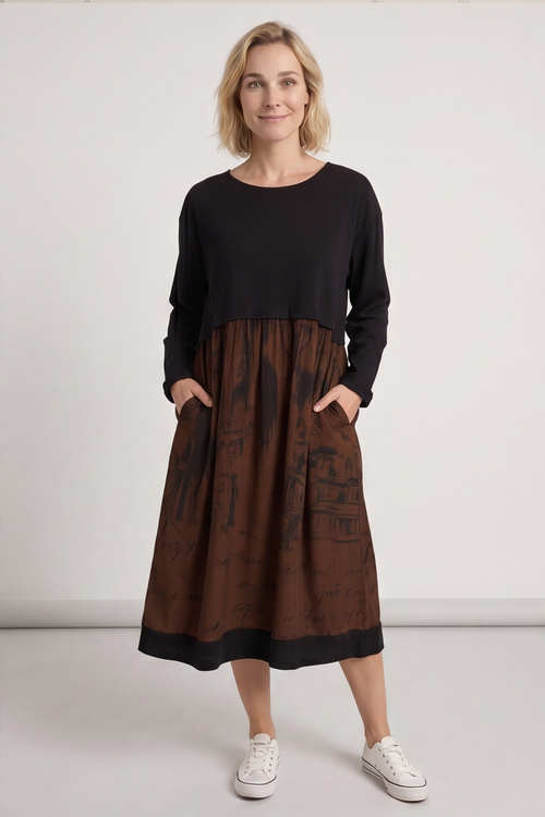 Janette Print Cotton Dress Cocoa - Image 4
