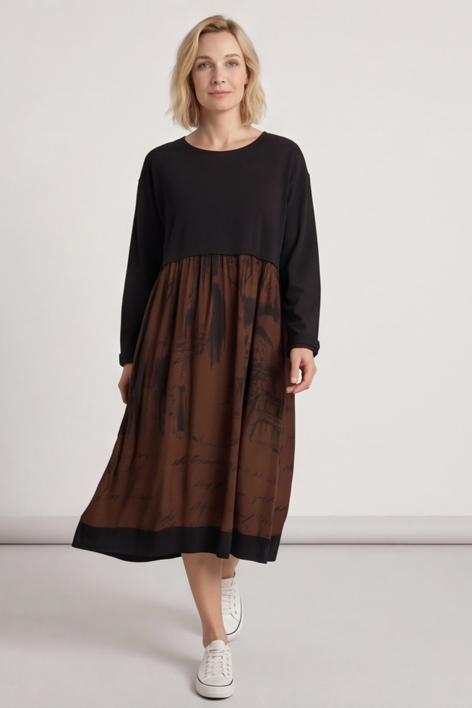 Janette Print Cotton Dress Cocoa