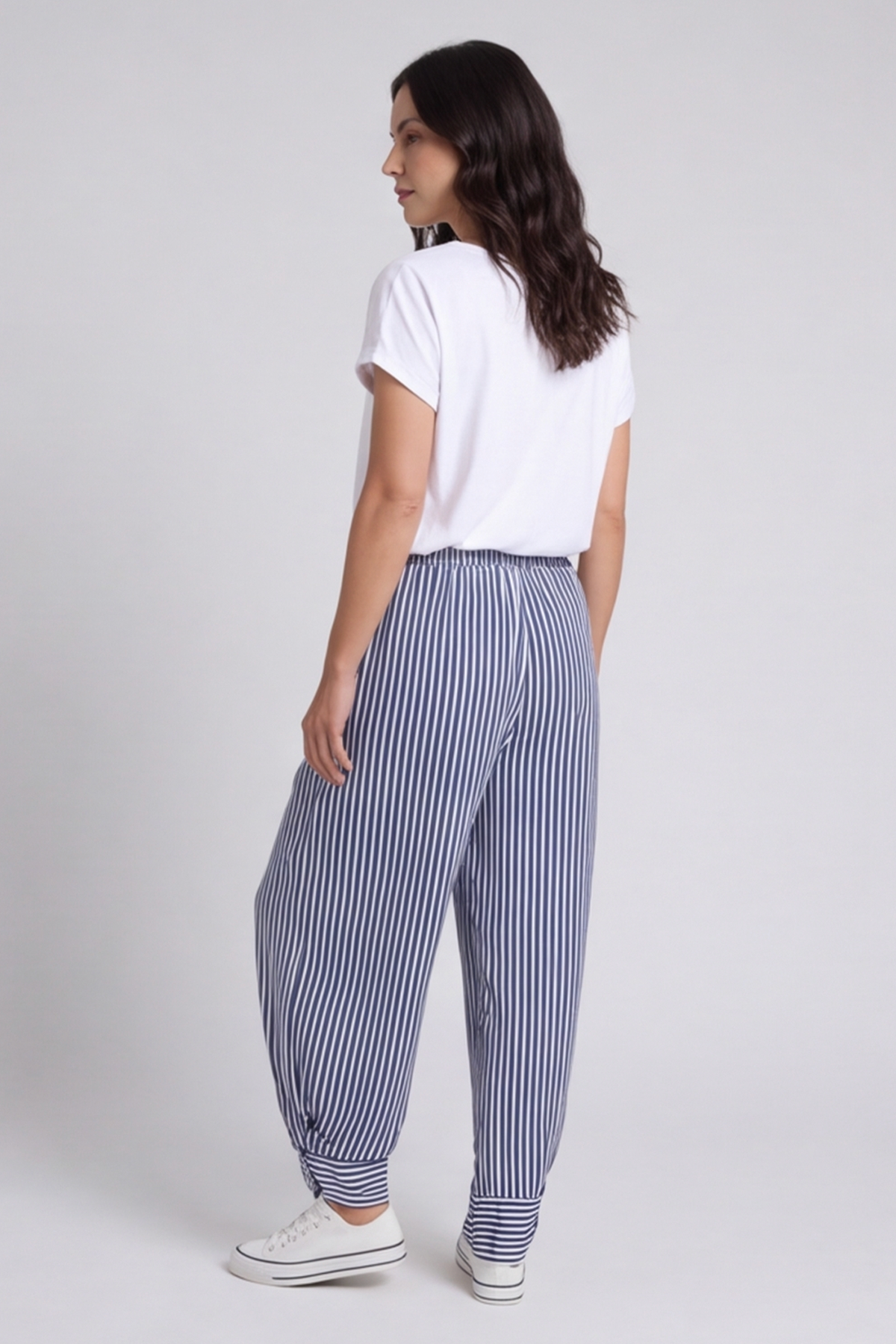 Jacinda Stripe Cotton Trousers Navy/White