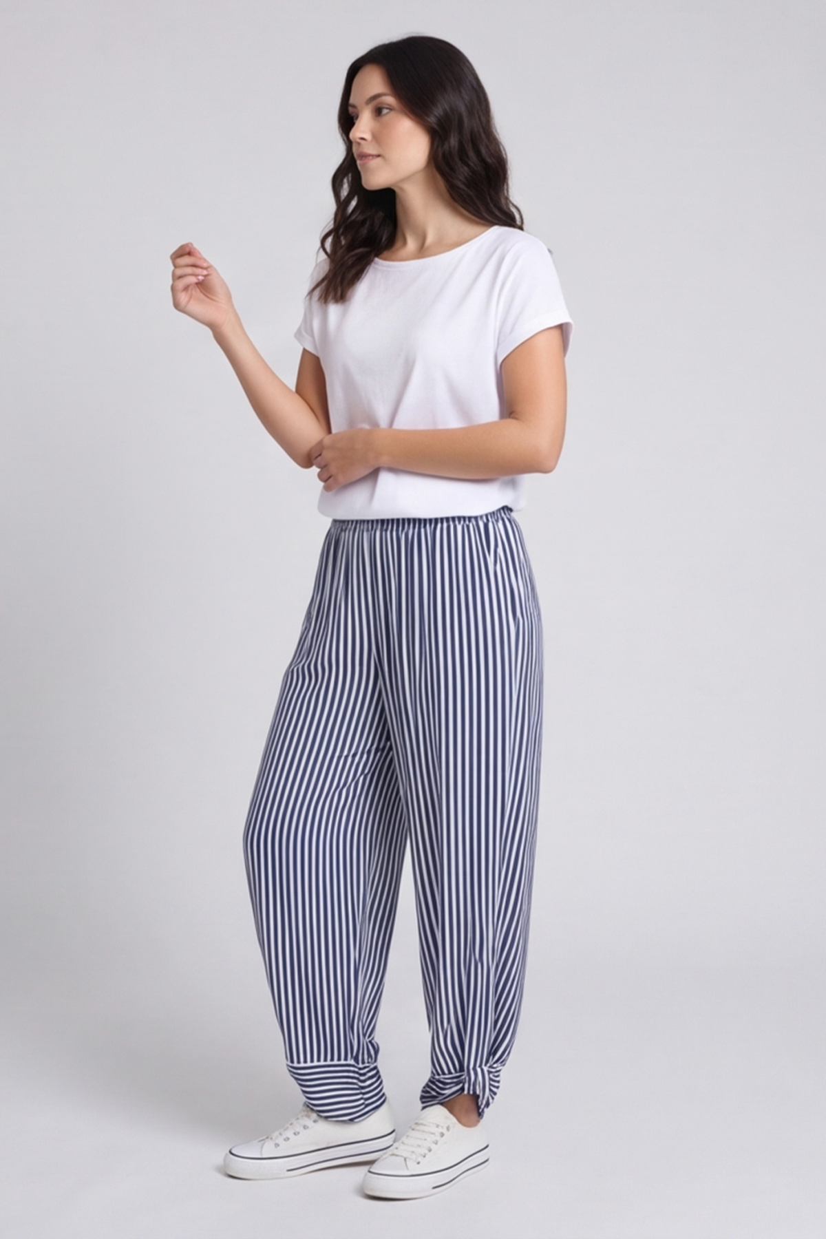 Jacinda Stripe Cotton Trousers Navy/White