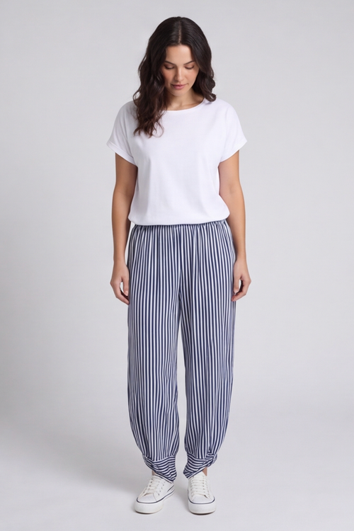 Jacinda Stripe Cotton Trousers Navy/White - Image 5