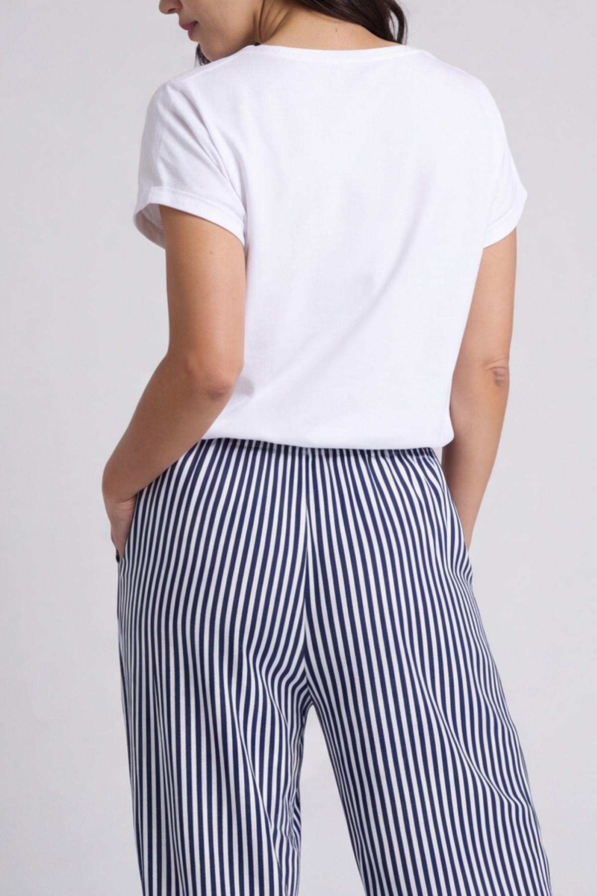 Jacinda Stripe Cotton Trousers Navy/White