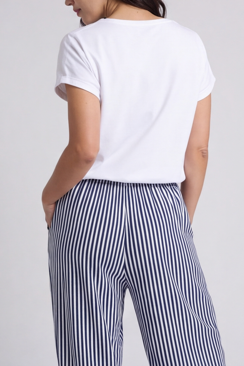 Jacinda Stripe Cotton Trousers Navy/White - Image 6