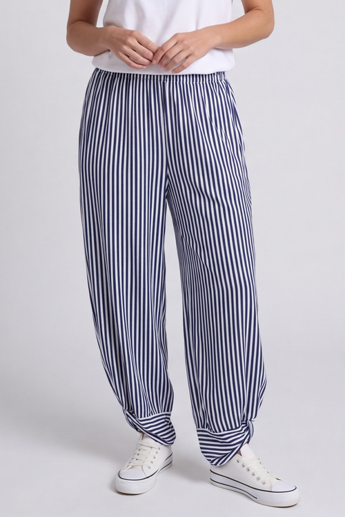 Jacinda Stripe Cotton Trousers Navy/White - Image 2