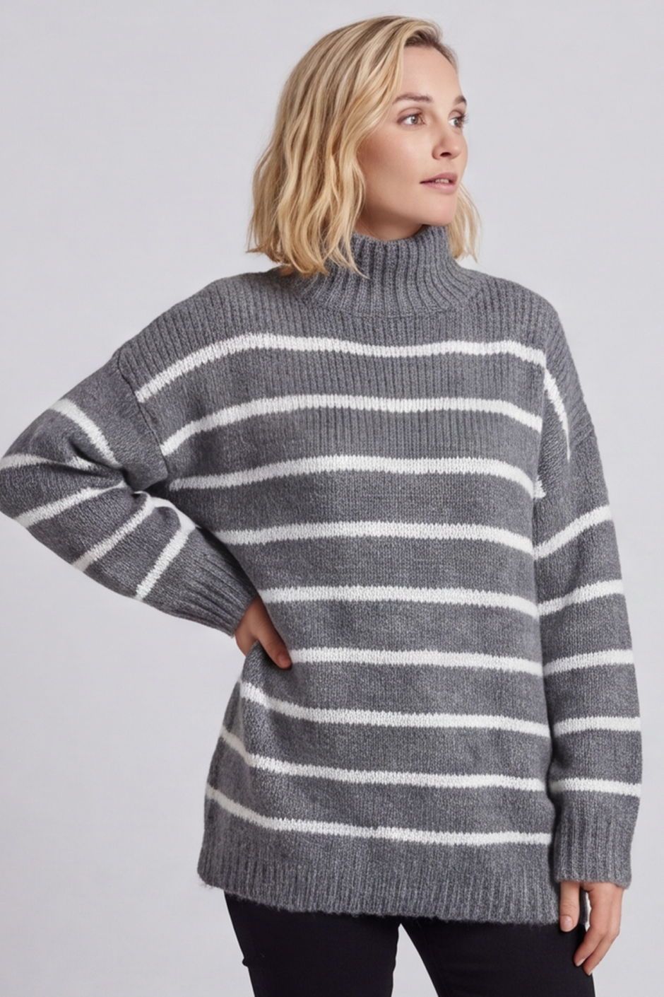 Joella Stripe Knitted Jumper Mid Grey