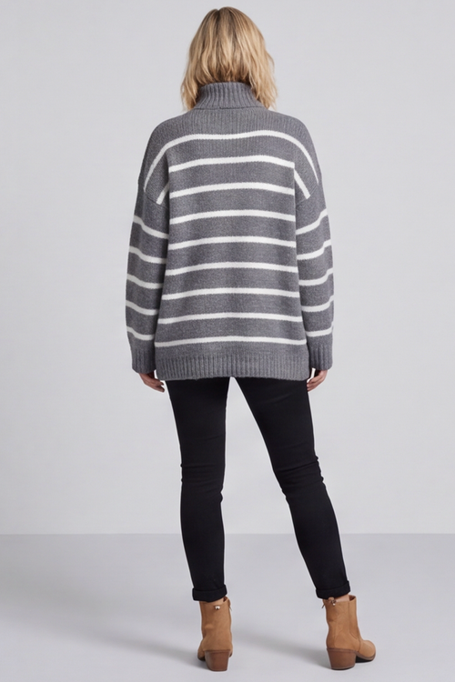 Joella Stripe Knitted Jumper Mid Grey - Image 2