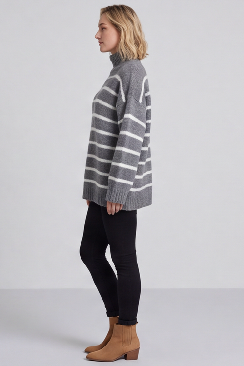 Joella Stripe Knitted Jumper Mid Grey - Image 3