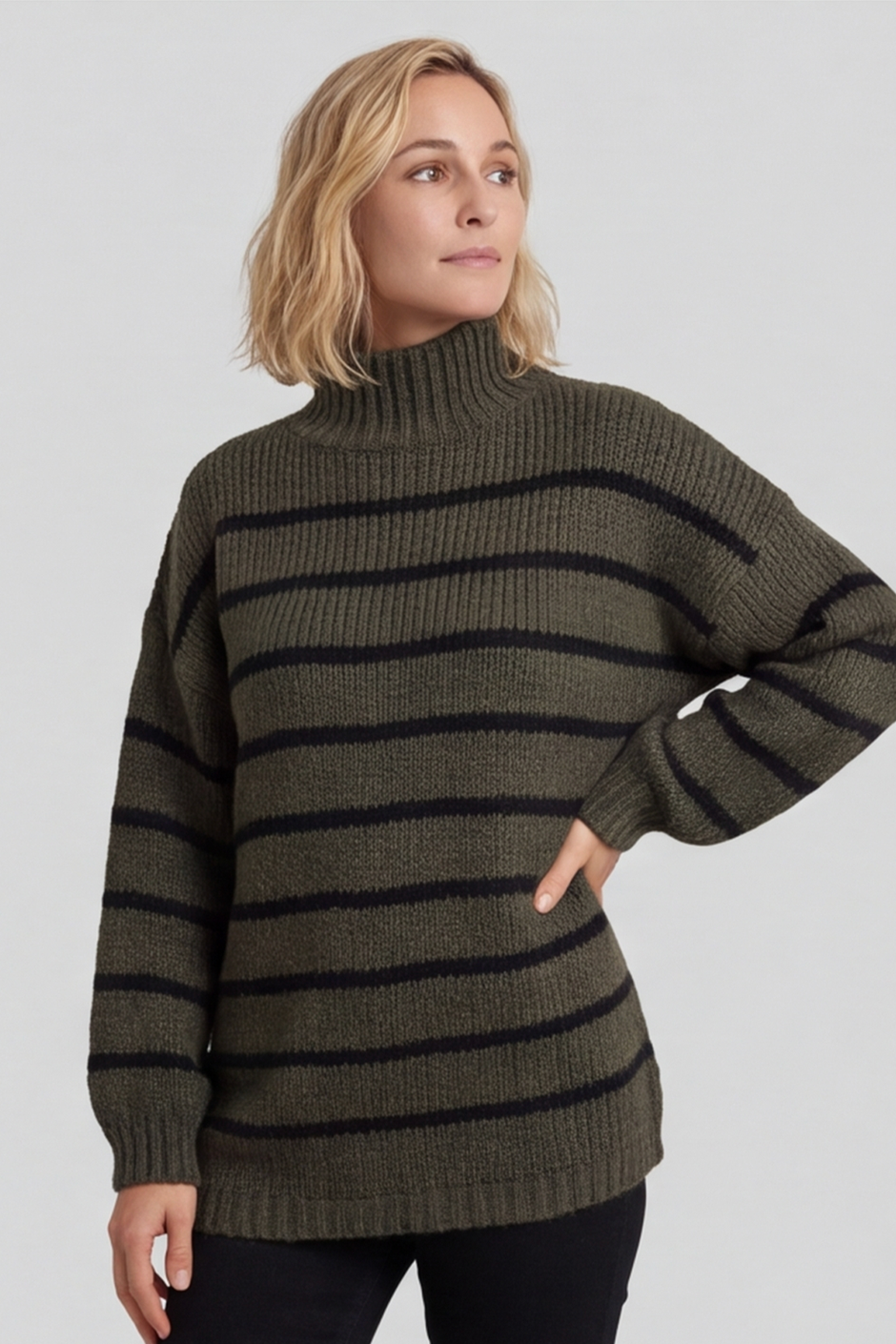 Joella Stripe Knitted Jumper Khaki
