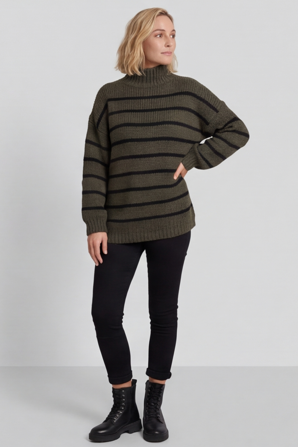 Joella Stripe Knitted Jumper Khaki