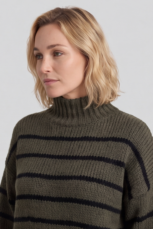 Joella Stripe Knitted Jumper Khaki - Image 2