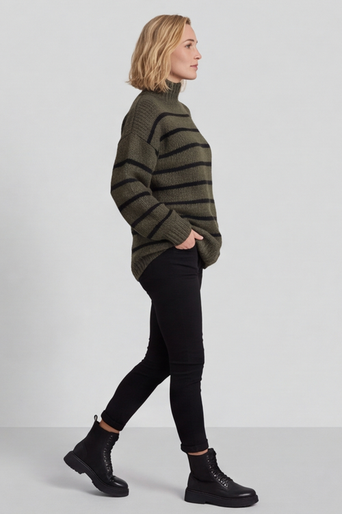 Joella Stripe Knitted Jumper Khaki - Image 5
