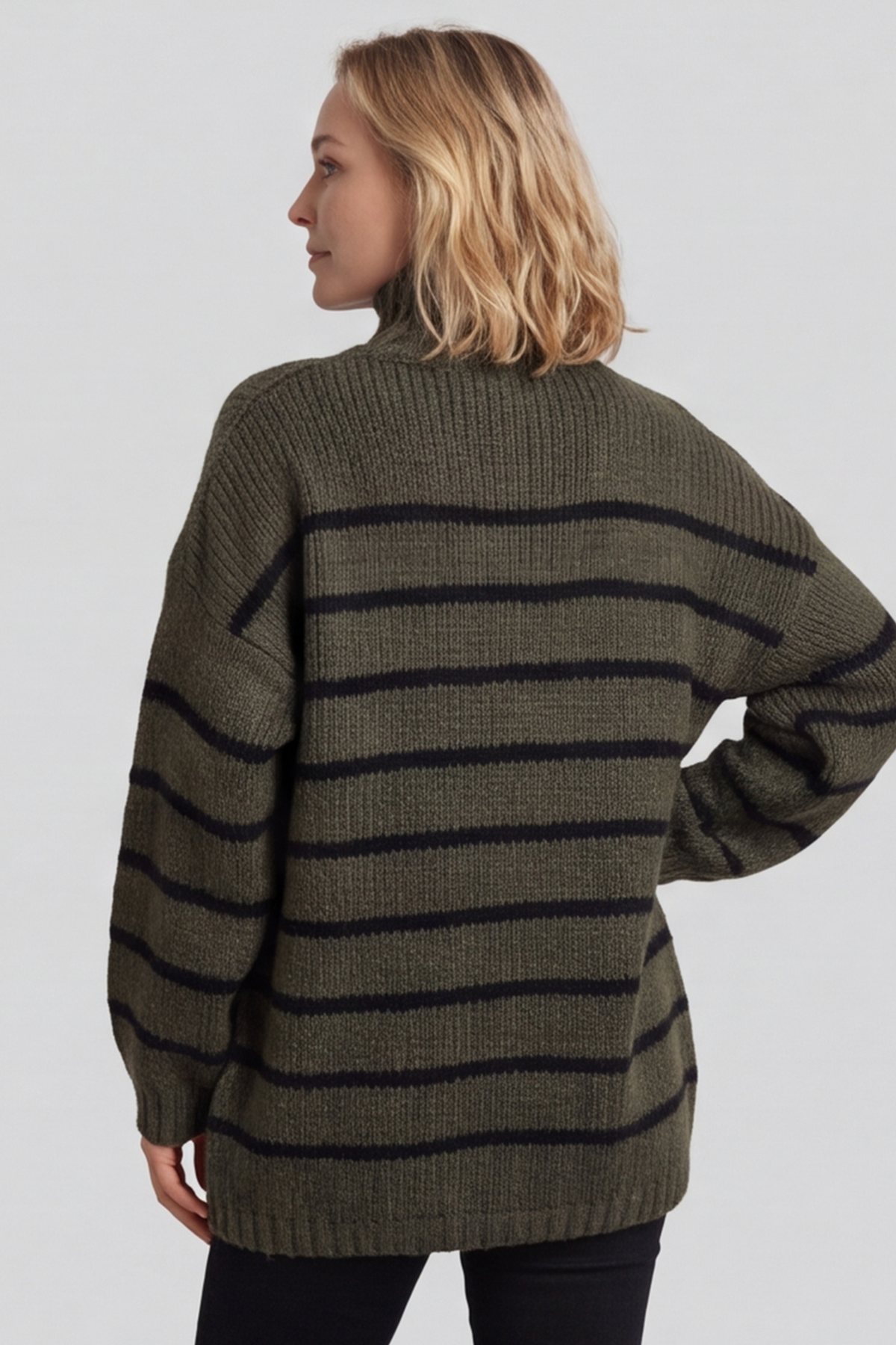 Joella Stripe Knitted Jumper Khaki