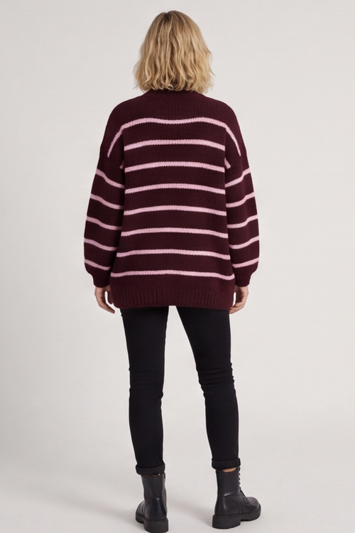 Joella Stripe Knitted Jumper Wine - Image 2