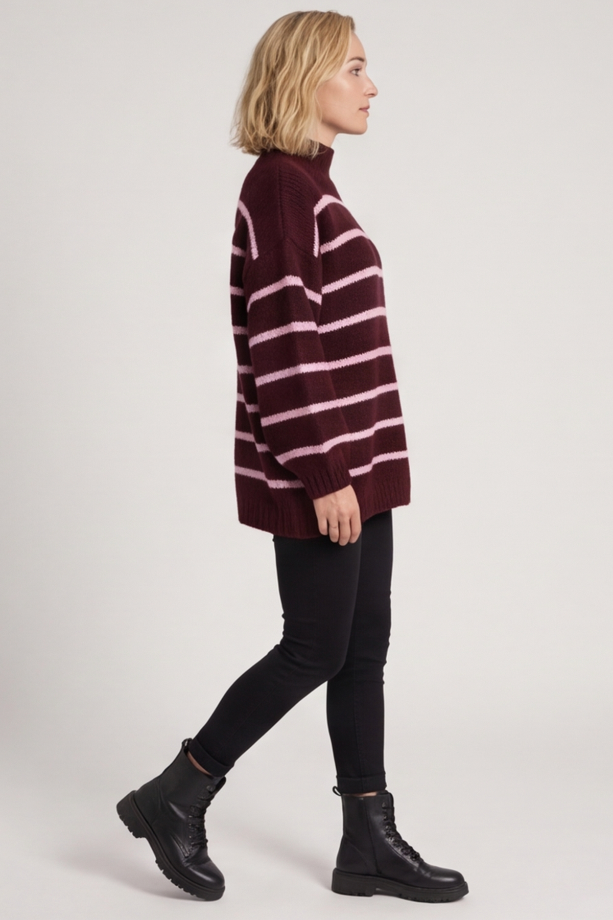 Joella Stripe Knitted Jumper Wine