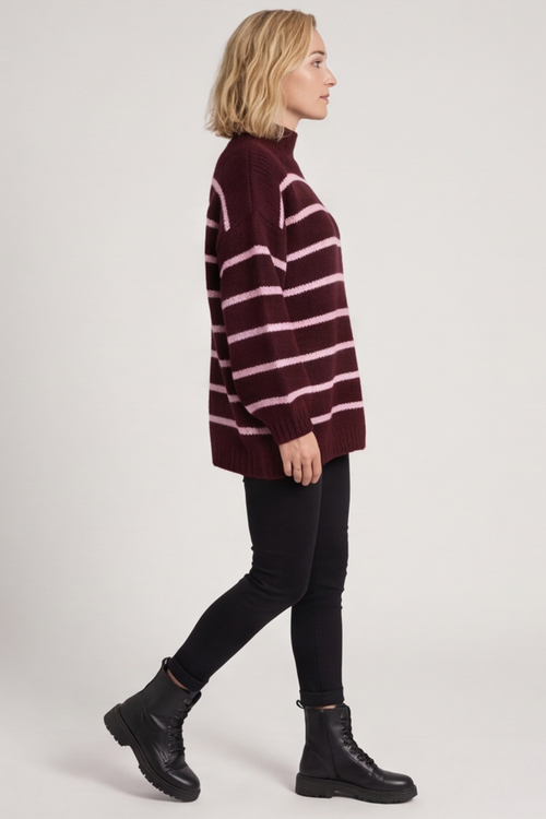 Joella Stripe Knitted Jumper Wine - Image 4