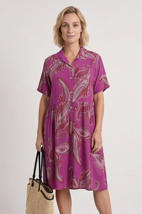 Jojo Print Button Dress Berry - Image 1