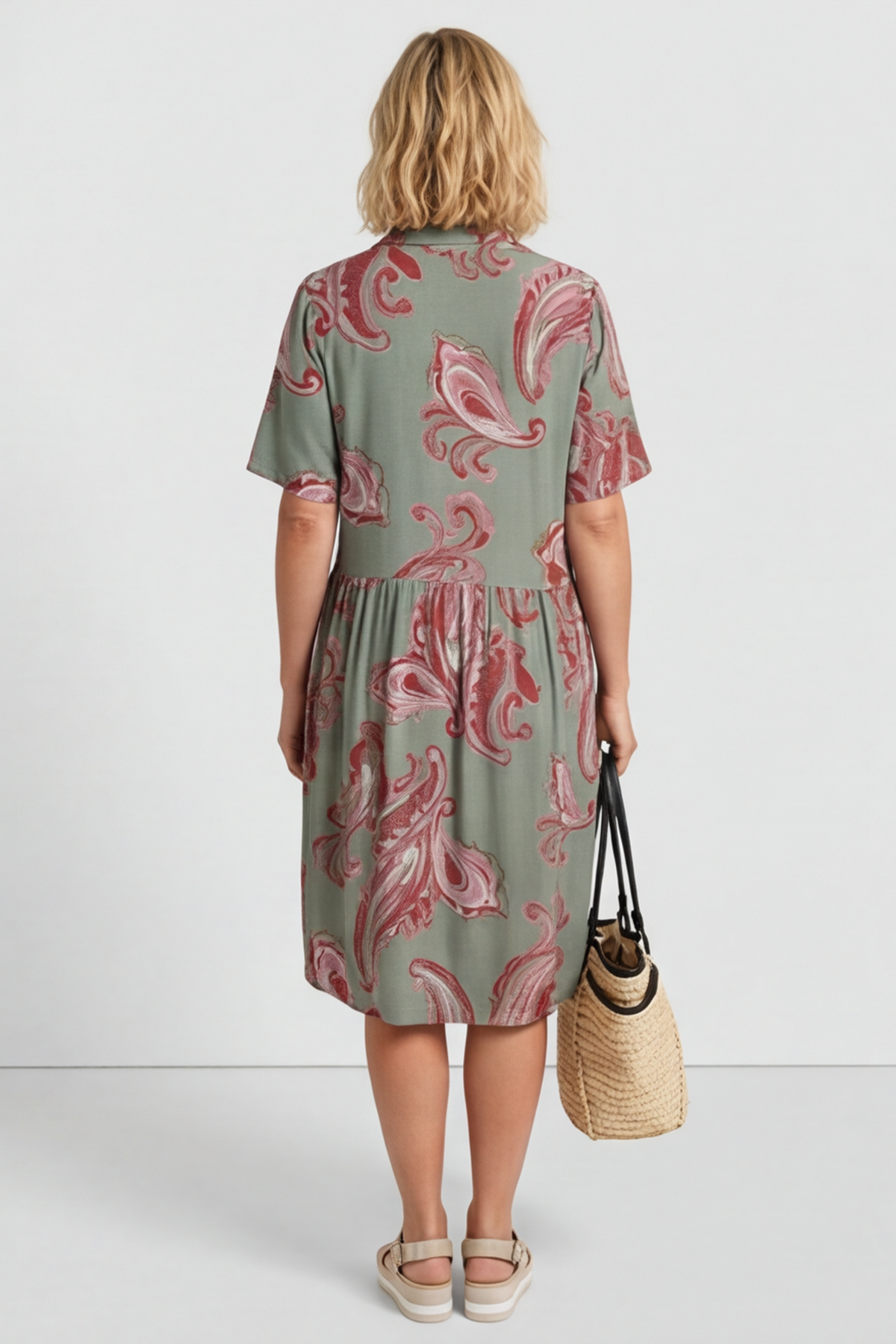 Jojo Print Button Dress Khaki