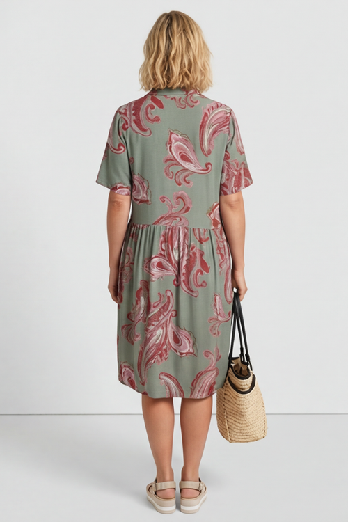 Jojo Print Button Dress Khaki - Image 3