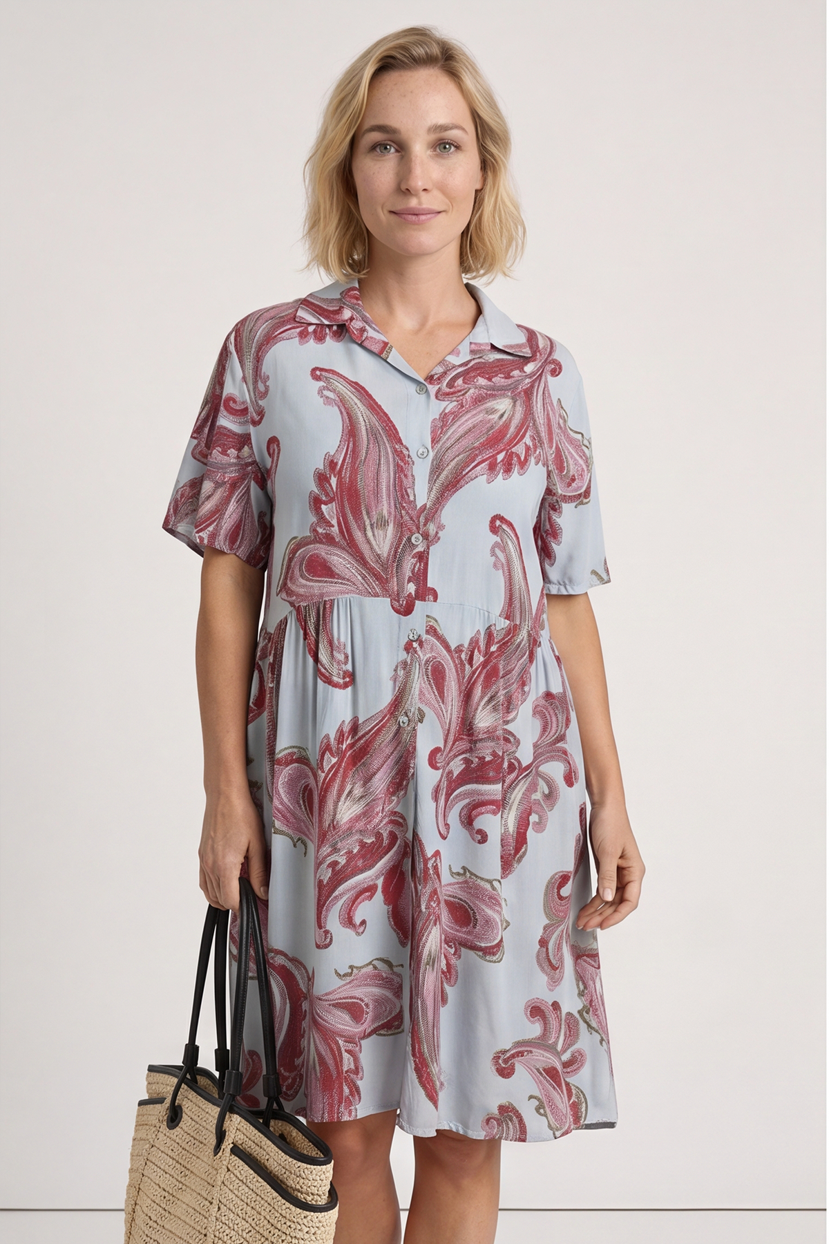 Jojo Print Button Dress Light Blue