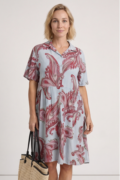 Jojo Print Button Dress Light Blue - Image 2