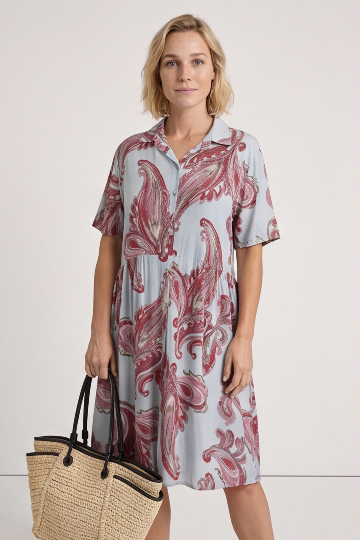 Jojo Print Button Dress Light Blue