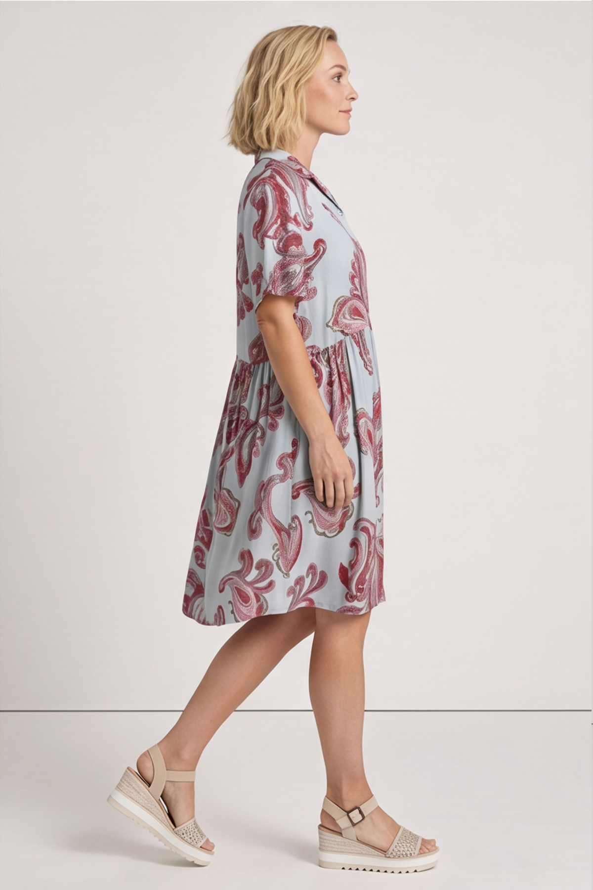 Jojo Print Button Dress Light Blue