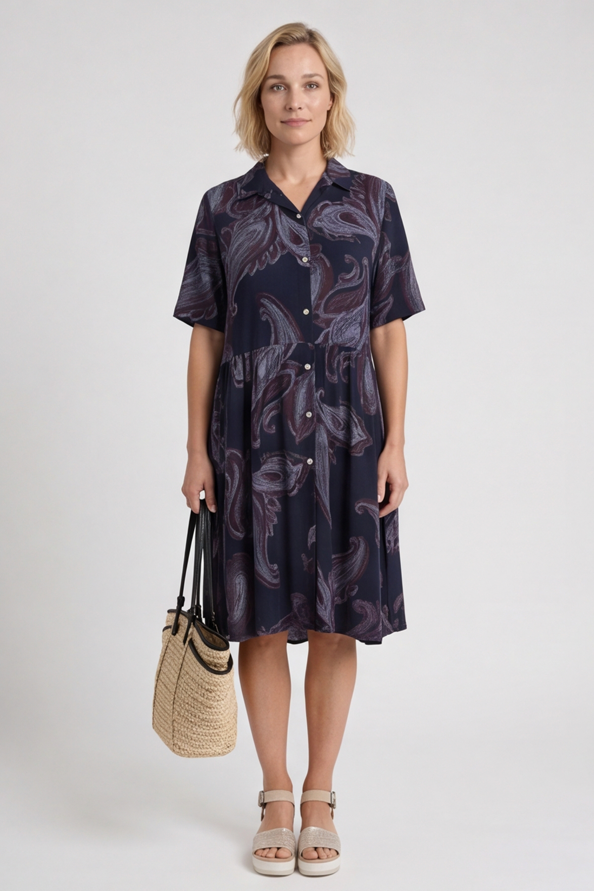 Jojo Print Button Dress Navy