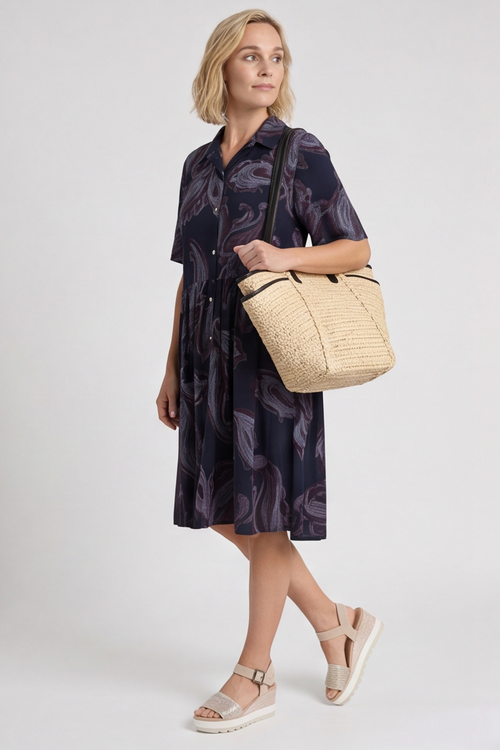 Jojo Print Button Dress Navy - Image 3