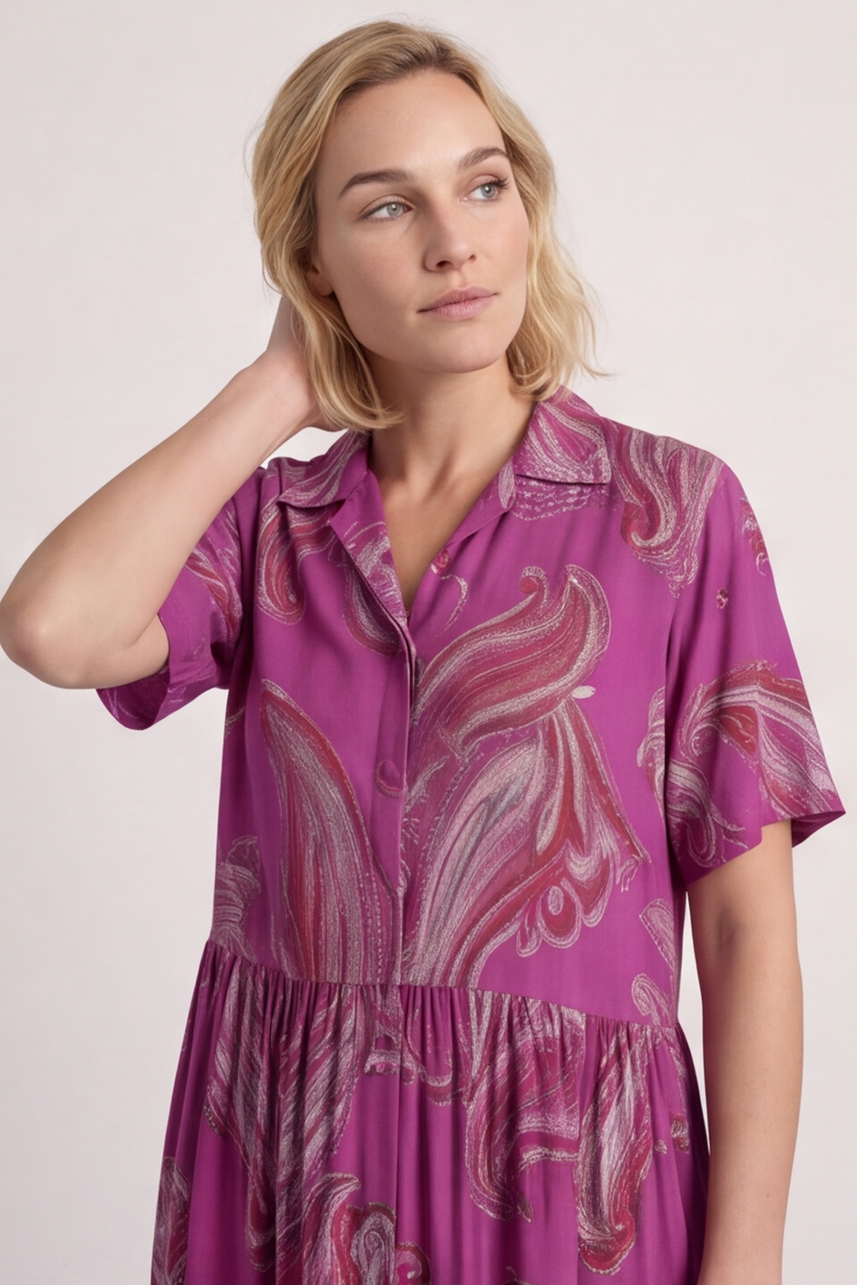 Jojo Print Button Dress Berry