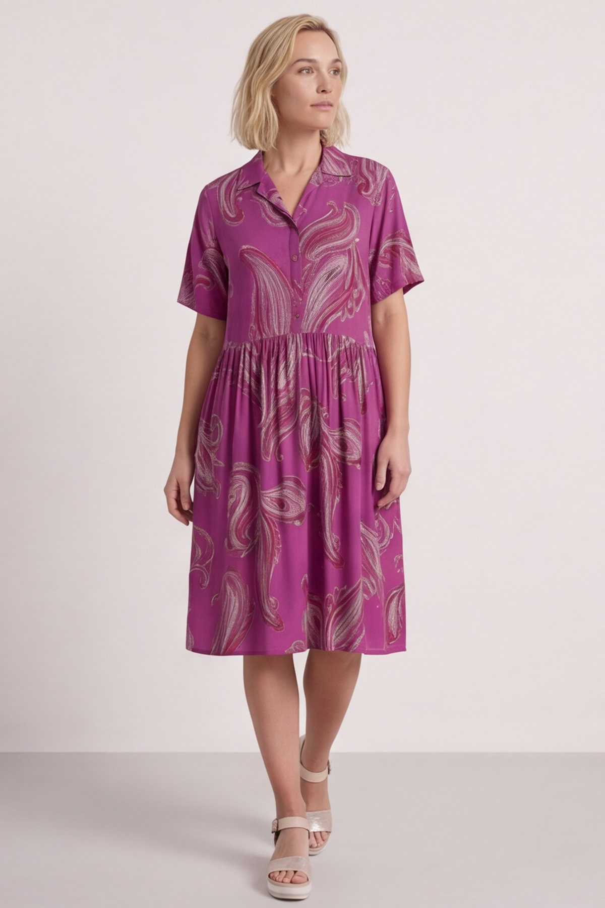 Jojo Print Button Dress Berry