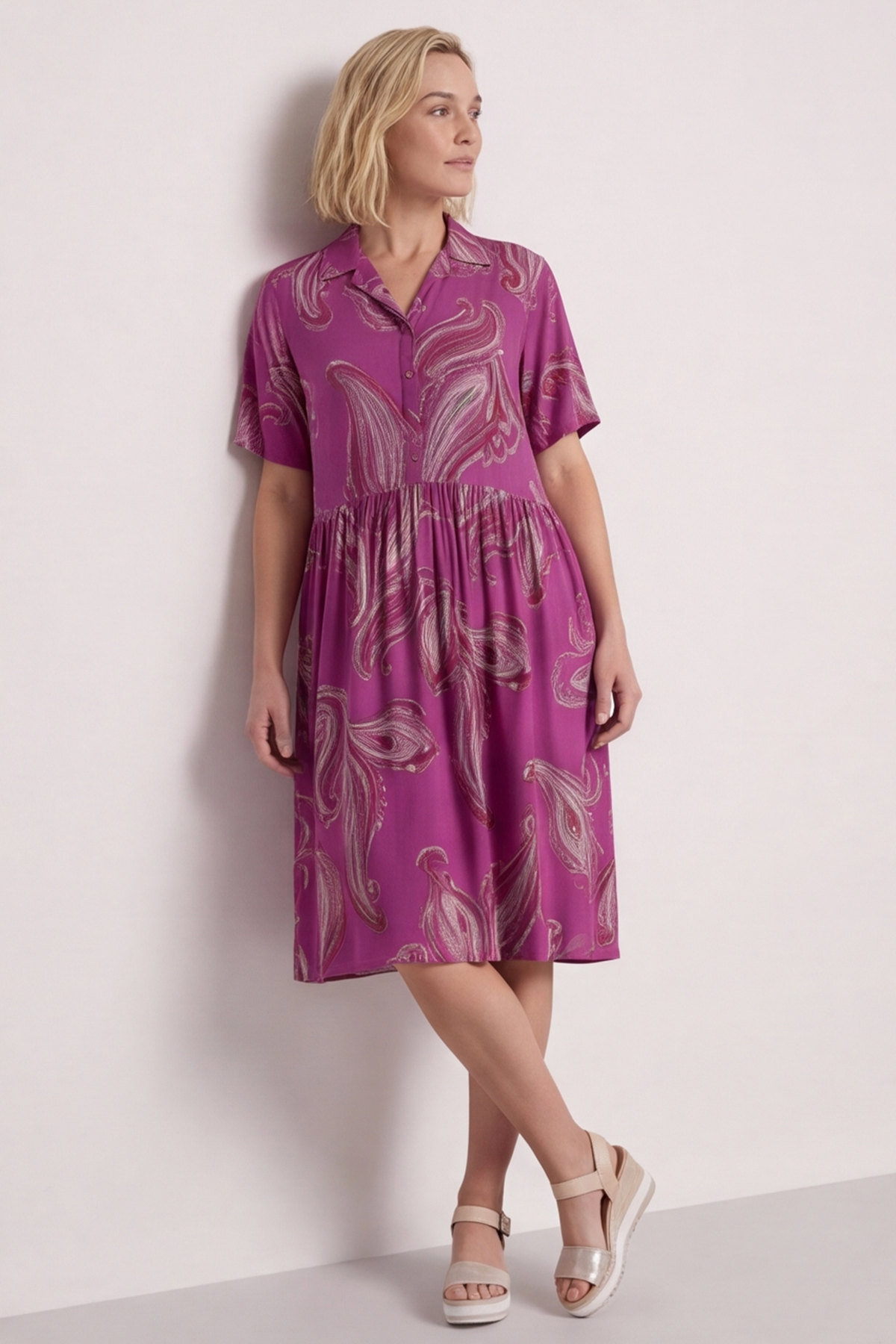Jojo Print Button Dress Berry