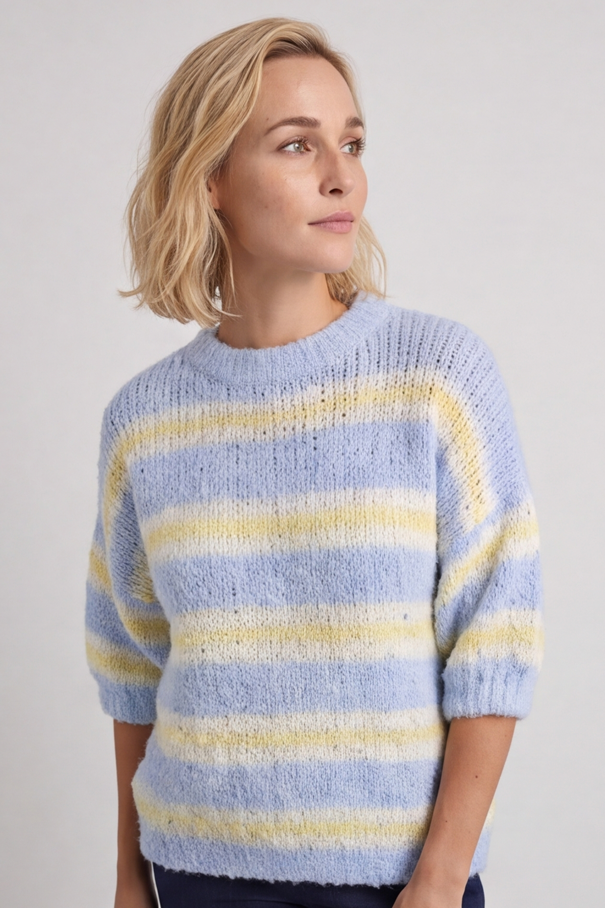 Marva Stripe Knit Top Light Blue
