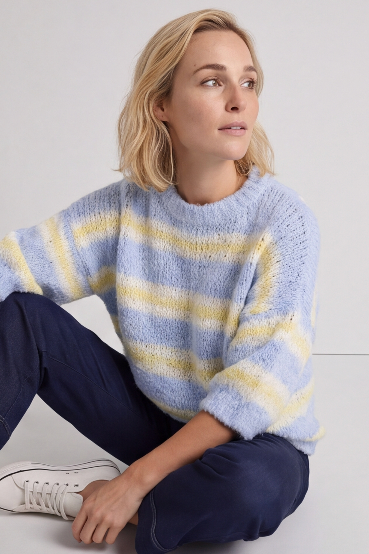 Marva Stripe Knit Top Light Blue