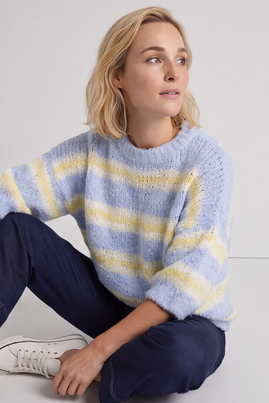 Marva Stripe Knit Top Light Blue