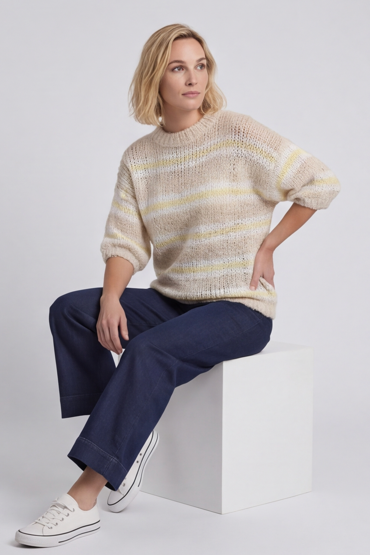 Marva Stripe Knit Top Stone
