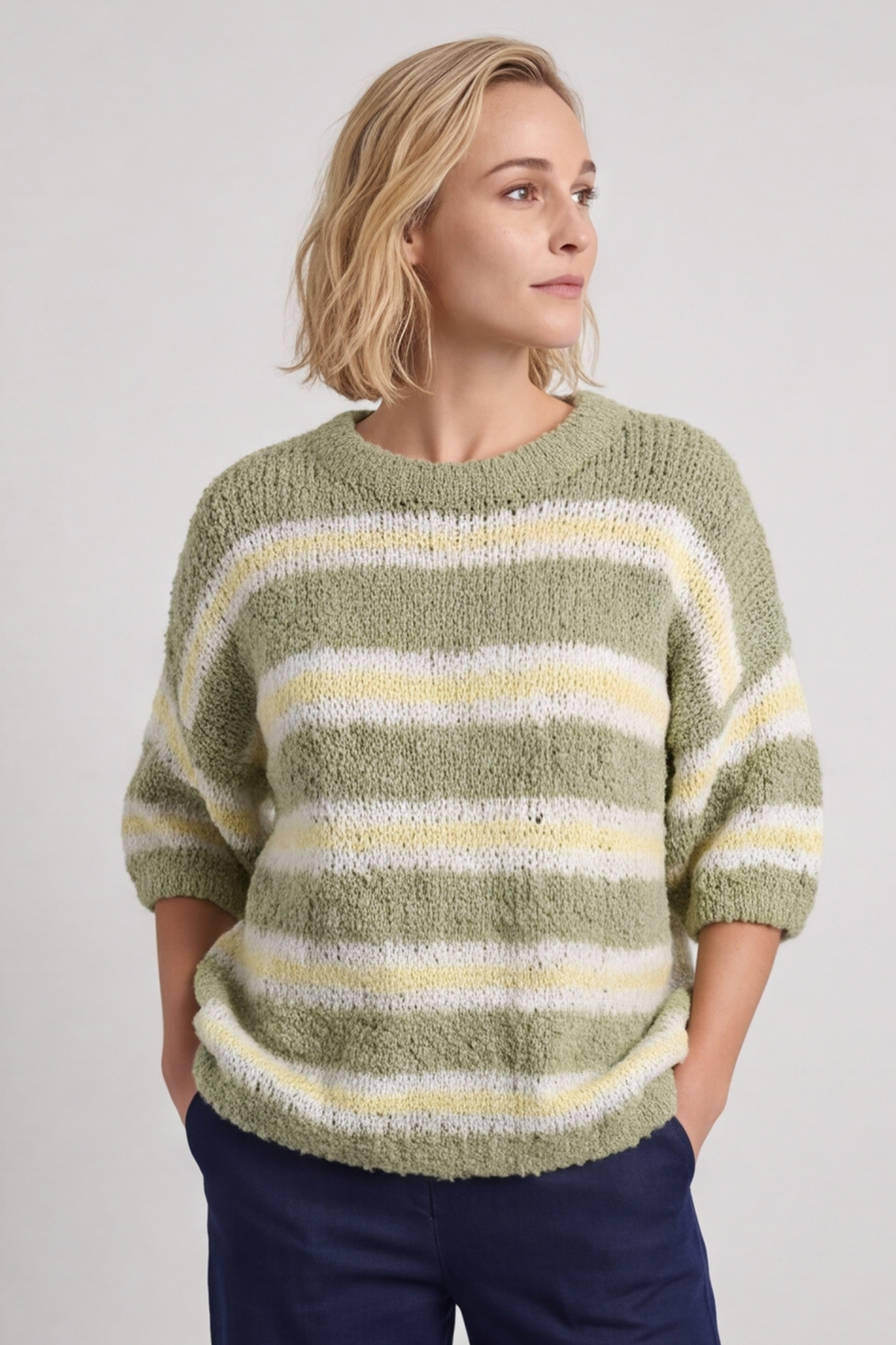 Marva Stripe Knit Top Khaki