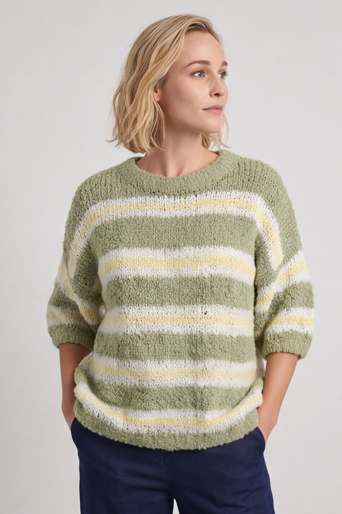 Marva Stripe Knit Top Khaki - Image 3