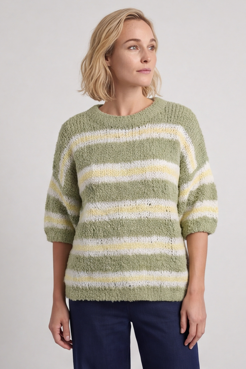 Marva Stripe Knit Top Khaki - Image 2