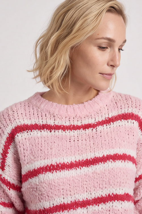 Marva Stripe Knit Top Pink - Image 4