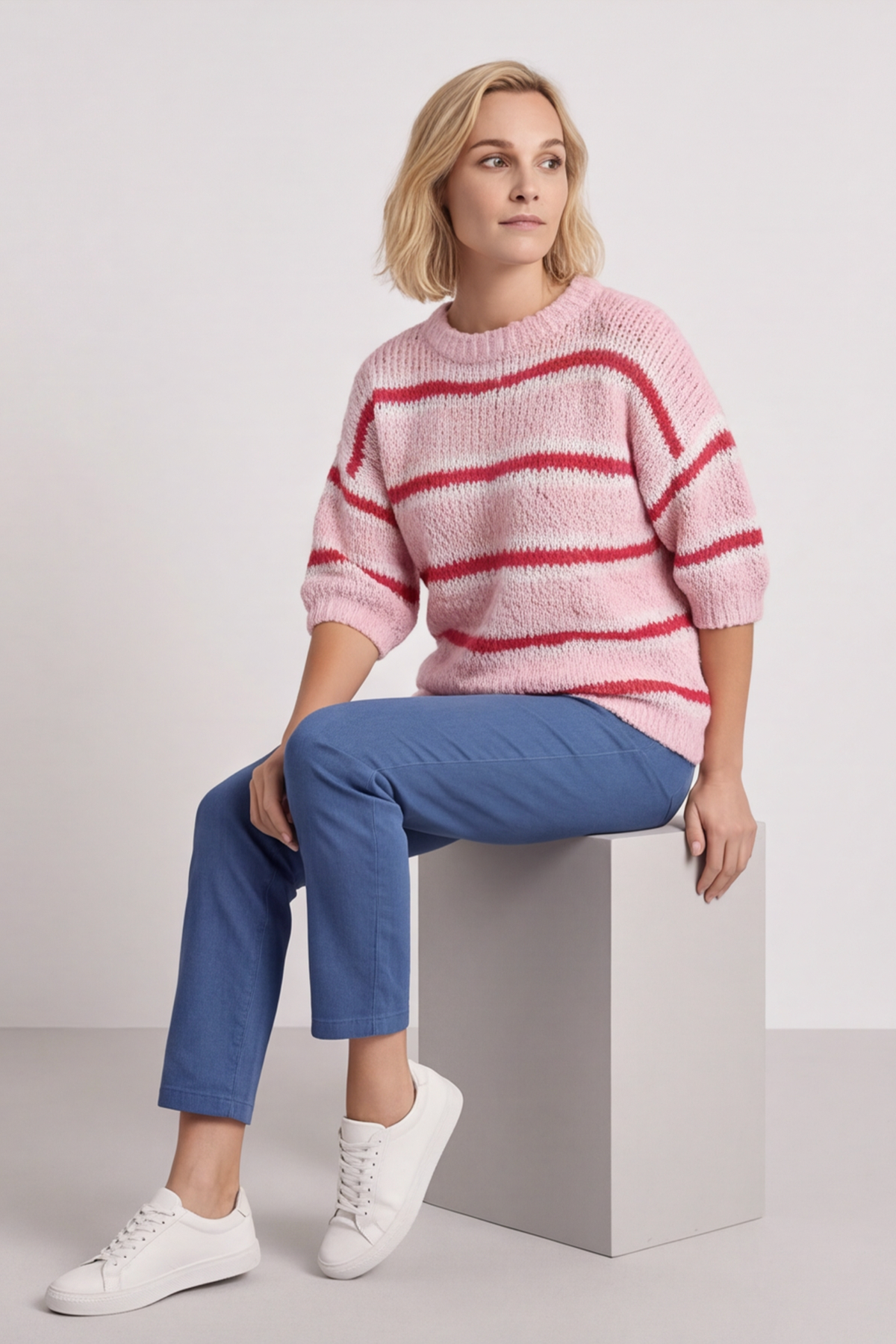 Marva Stripe Knit Top Pink