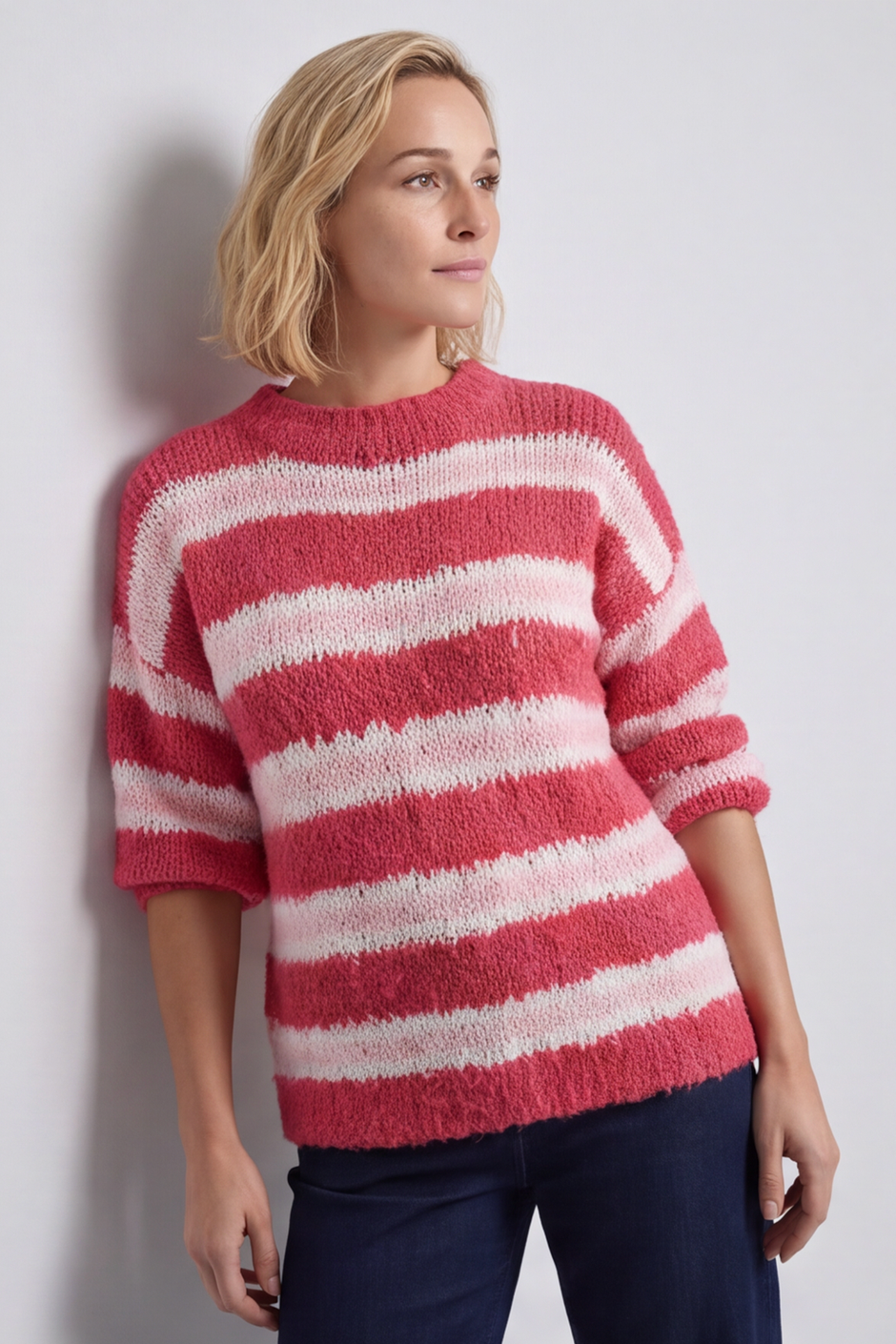 Marva Stripe Knit Top Hot Pink