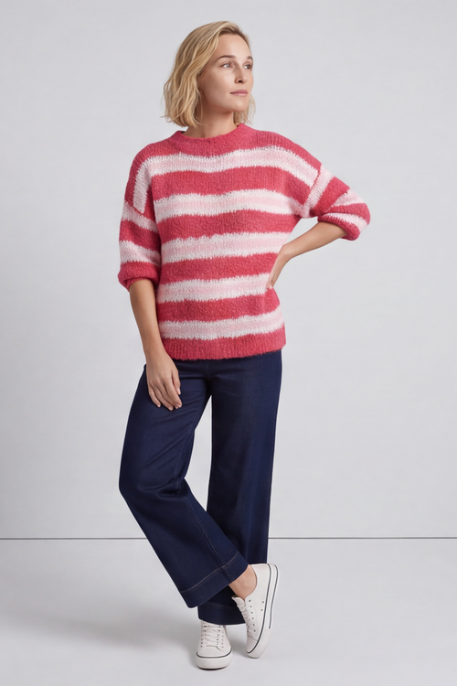 Marva Stripe Knit Top Hot Pink - Image 3