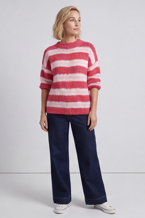 Marva Stripe Knit Top Hot Pink - Image 4