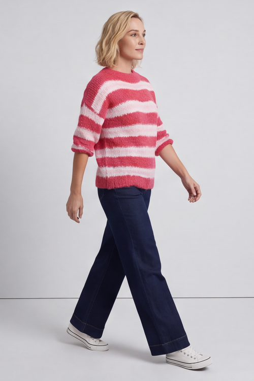 Marva Stripe Knit Top Hot Pink - Image 5